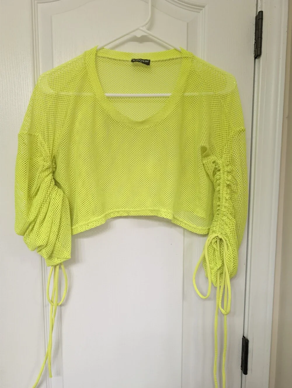 Neon Yellow/ Green  Mesh Swim Cover  Crop Top and Shorts